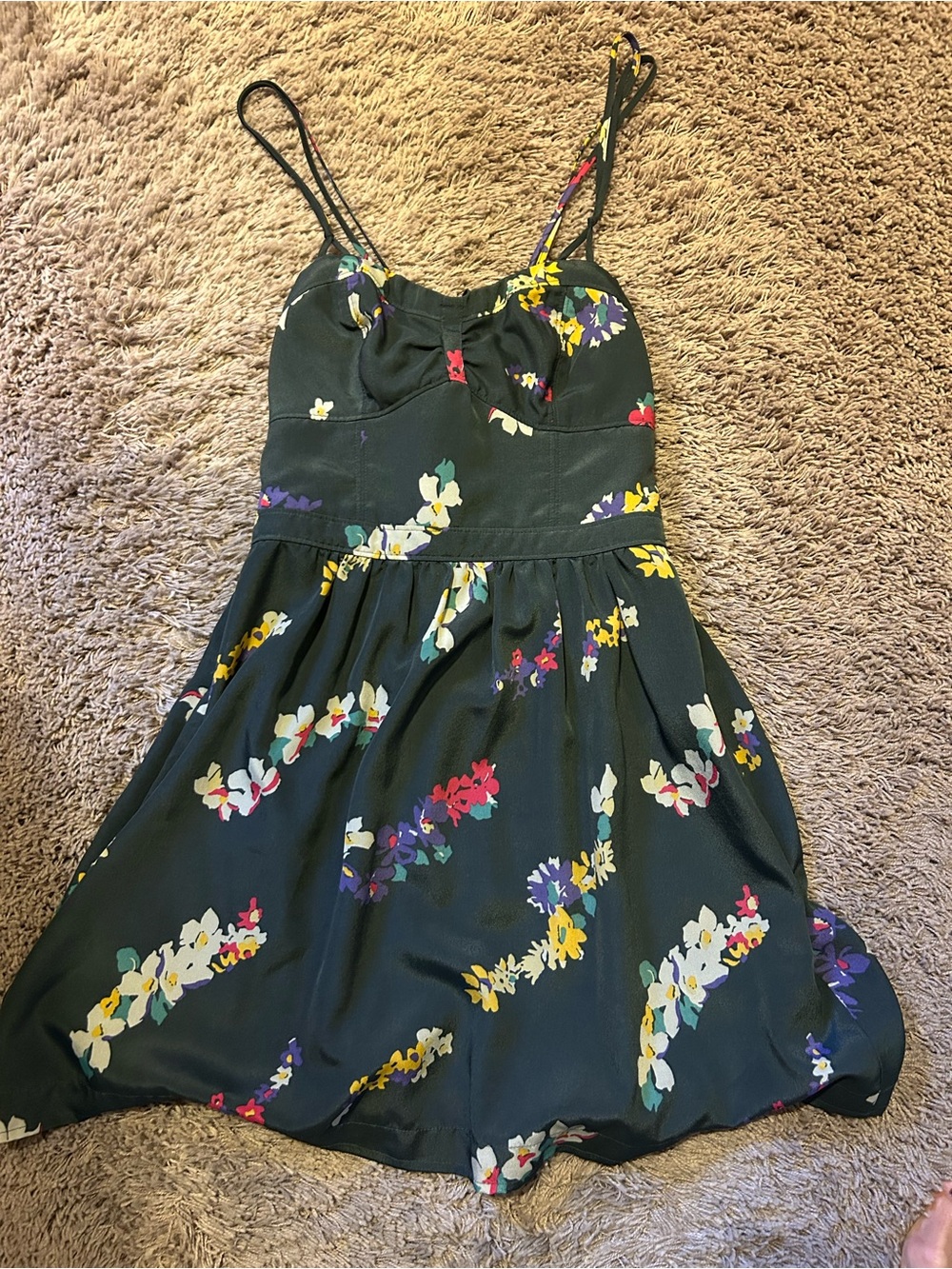 American Eagle Outfitters Dark Green Floral Spaghetti Strap Sundress